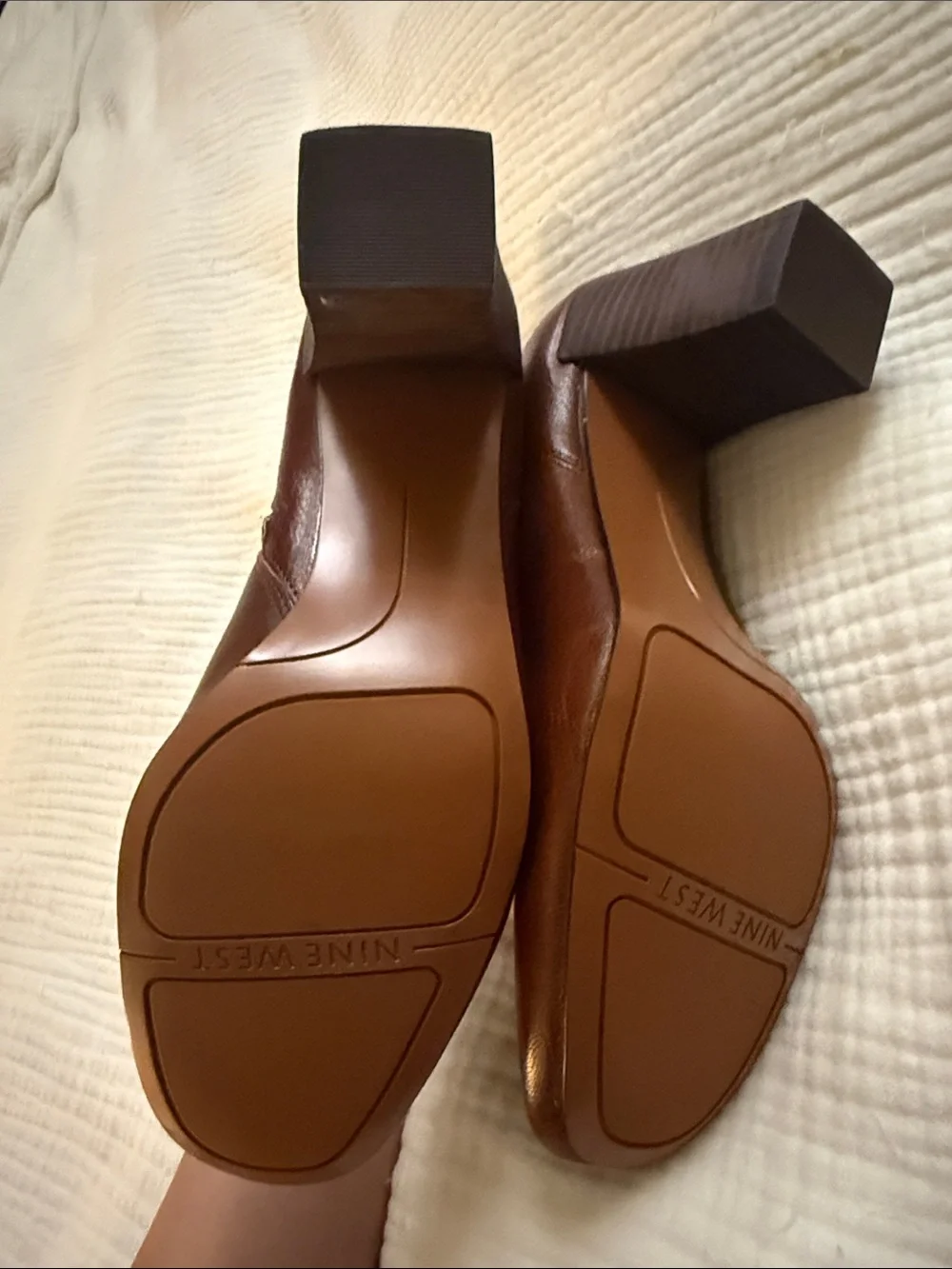 Nine West Dark Brown Leather Block Heel Ankle Booties